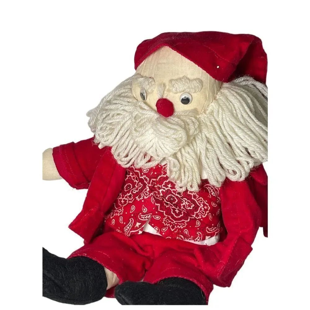 Primitive handmade? Muslin stuffed Santa 15.5” tall.